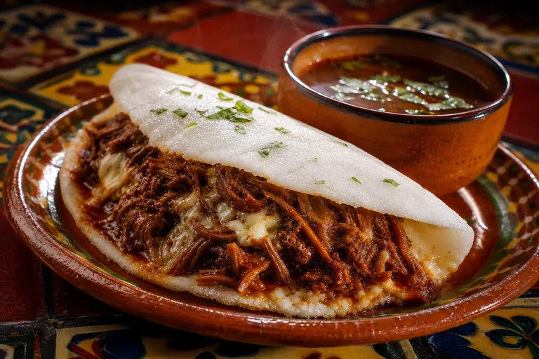Birria beef consommé dip tapioca