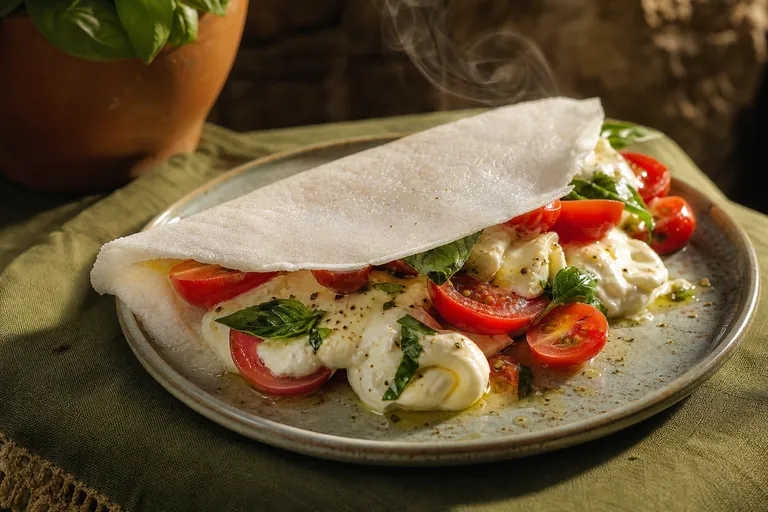Caprese with burrata tapioca